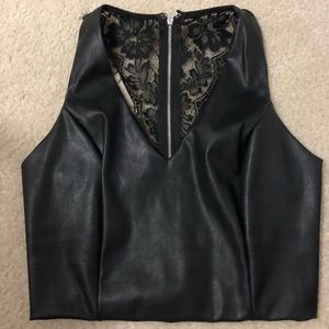 FAUX LEATHER & LACE TOP